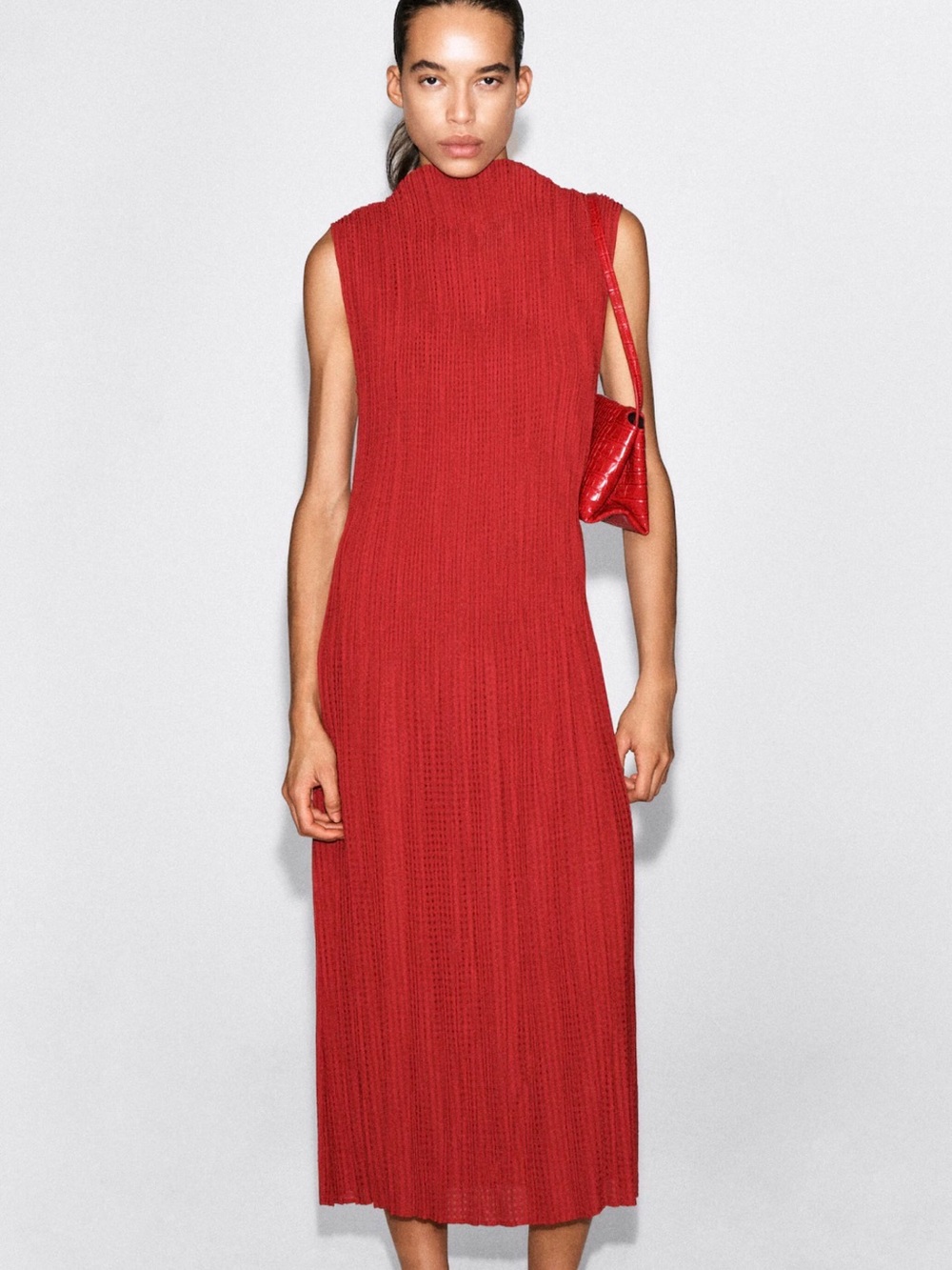COS Ribbed Sleeveless Pleated Maxi Dress - Red